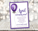 Purple Balloon Birthday Party Invitations