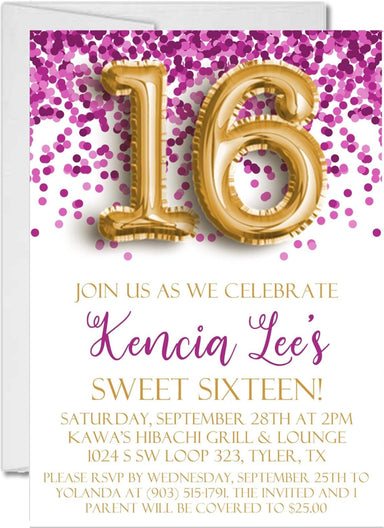 Purple Confetti Teen Birthday Party Invitations