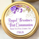 Purple and gold floral First Communion sticker