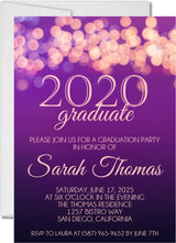 Purple bistro lights graduation invitation