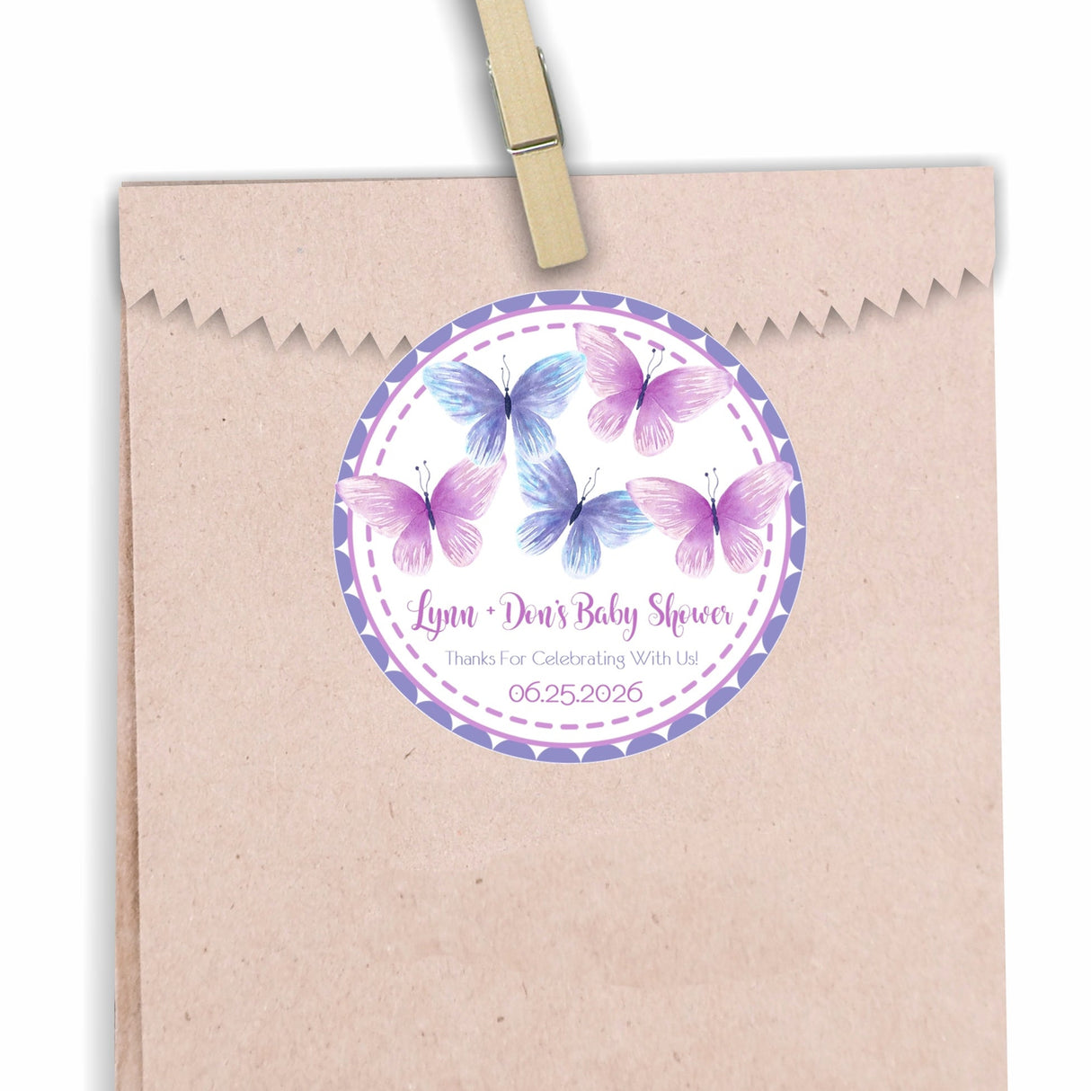 Purple butterfly baby shower sticker