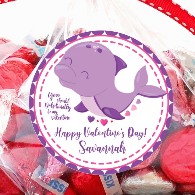 Purple dolphin You Should Dolphin-etly Be My Valentine sticker