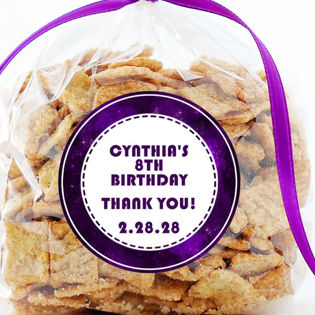 Purple galaxy sticker with customizable birthday wording