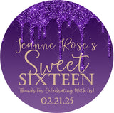 Purple gold sweet 16 birthday sticker labels