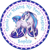 Purple magical unicorn thank you birthday sticker