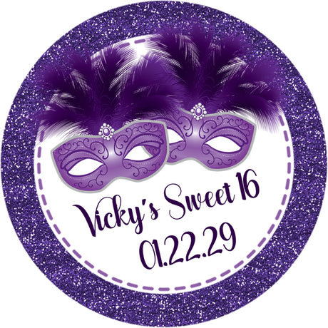 Purple masquerade ball sticker feather mask design