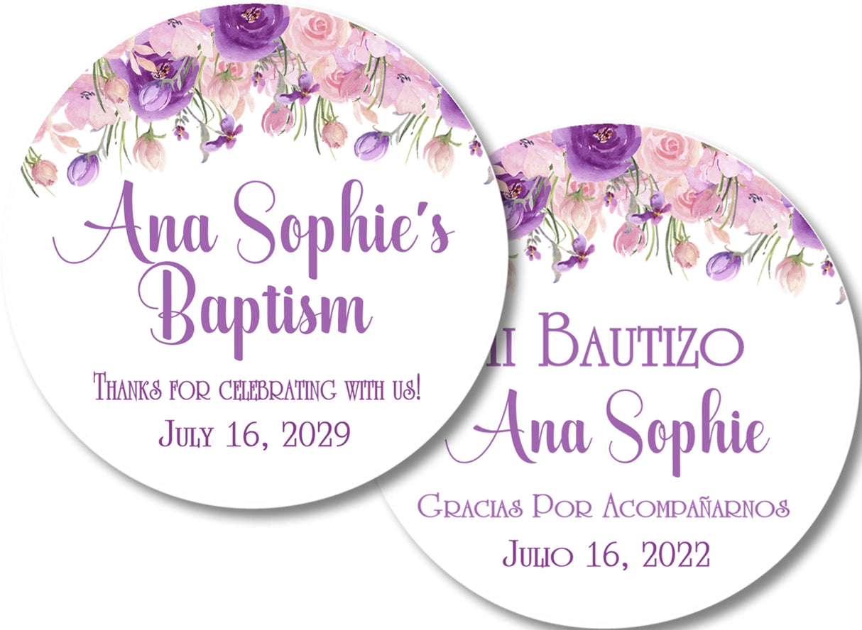 Purple pink baptism sticker label