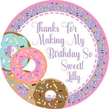 Purple  pink donut sticker favor labels