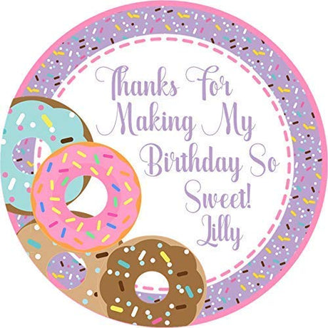 Purple  pink donut sticker favor labels