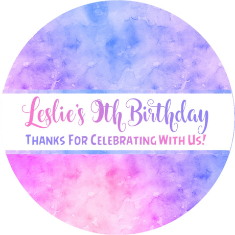 Purple pink watercolor thank you birthday sticker