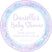 Purple snowflake baby shower sticker with snowflake border design