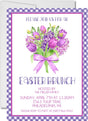 Purple tulip Easter brunch invitation with gingham border