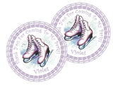 Purple watercolor figure skates birthday sticker with custom name