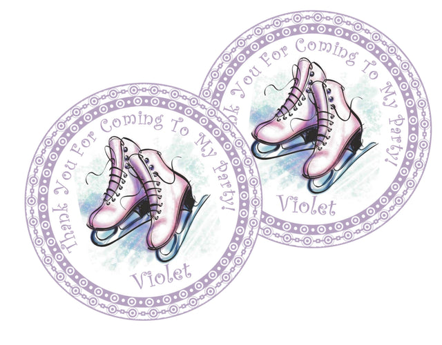 Purple watercolor figure skates birthday sticker with custom name