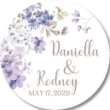 Purple watercolor hydrangea floral wedding favor label