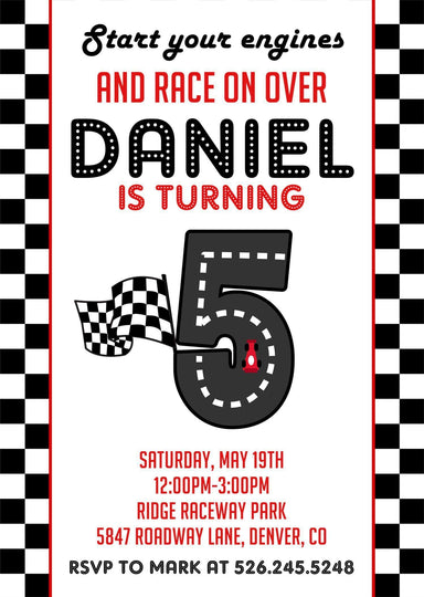 Racecar Birthday Party Invitations