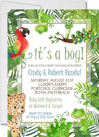Rain Forest Animals Baby Shower Invitations