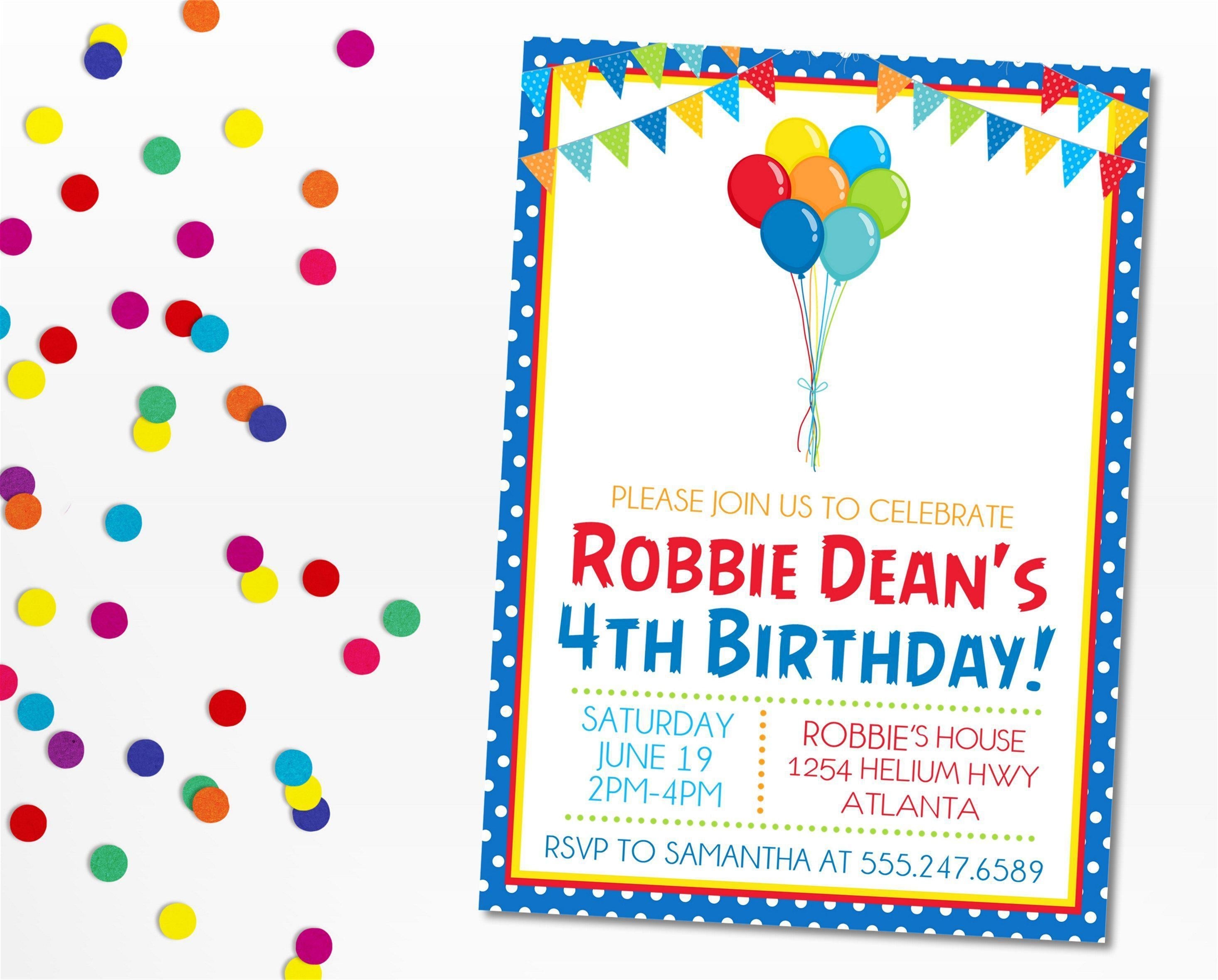 Rainbow Balloon Birthday Party Invitations