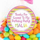 Rainbow stripe birthday sticker with personalized name
