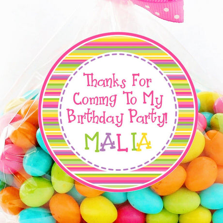 Rainbow stripe birthday sticker with personalized name