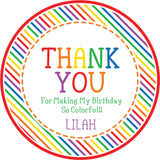 Rainbow stripe birthday thank you favor stickers