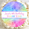 Rainbow tie dye watercolor birthday favor sticker