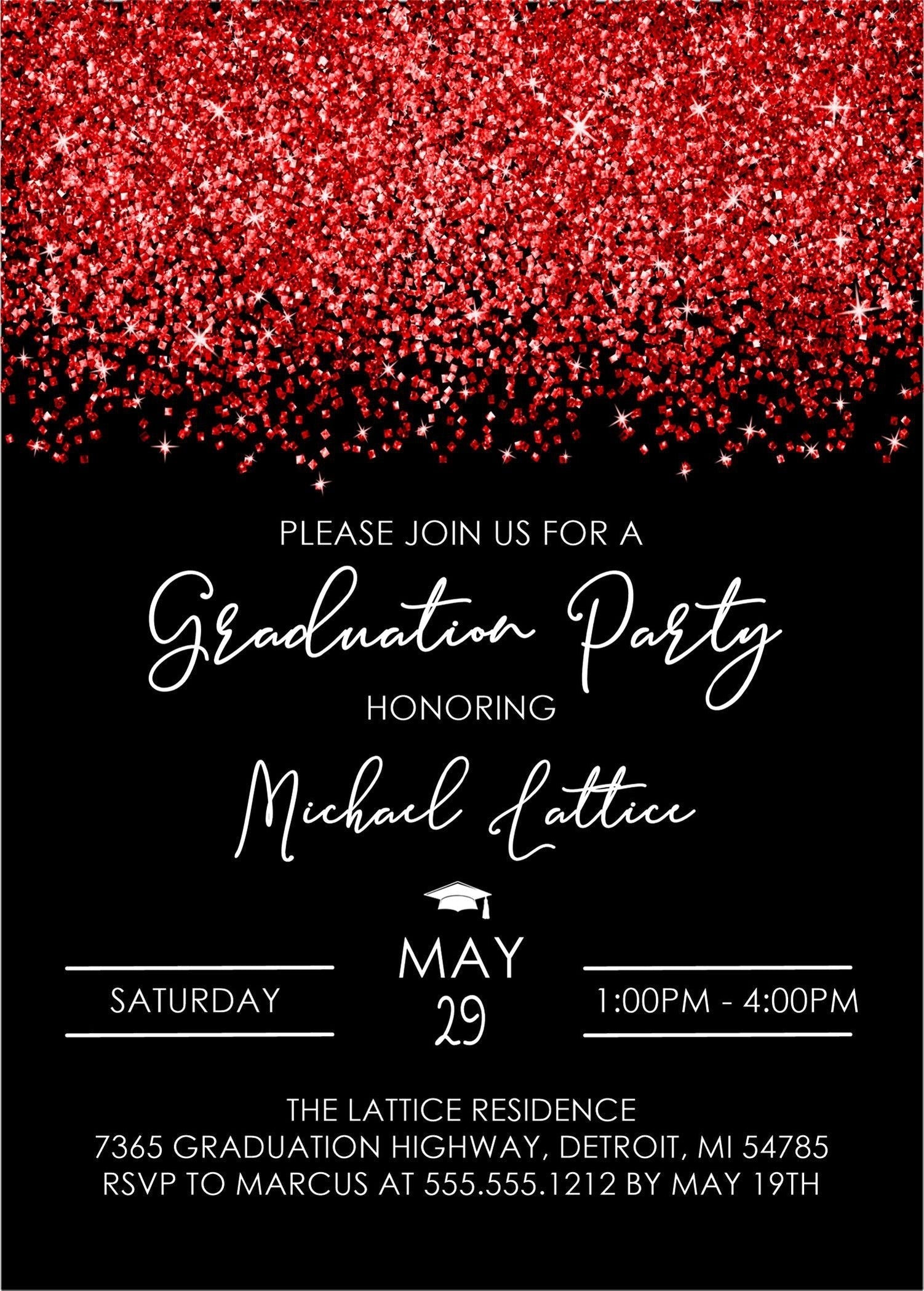 Red And Black Graduation Party Invitations