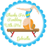 Red-haired gymnast sticker for girls' gymnastics birthday party favors