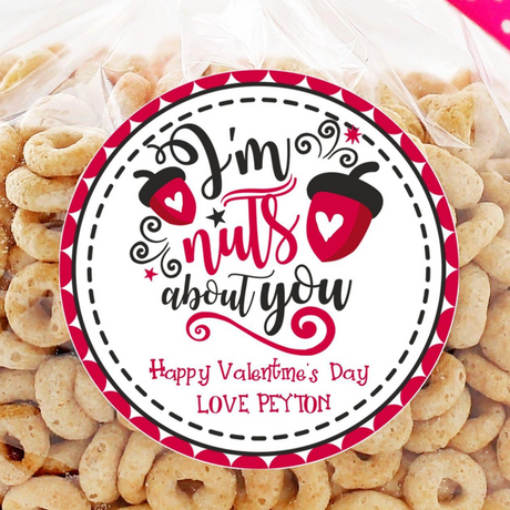 Red and black acorn Galentine sticker label