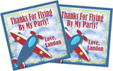 Red and blue airplane party favor label