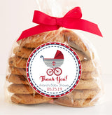 Red and blue anchor carriage baby shower sticker for boys