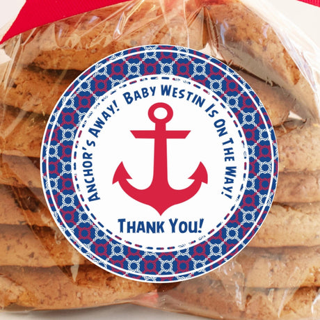 Red and blue nautical anchor baby shower sticker
