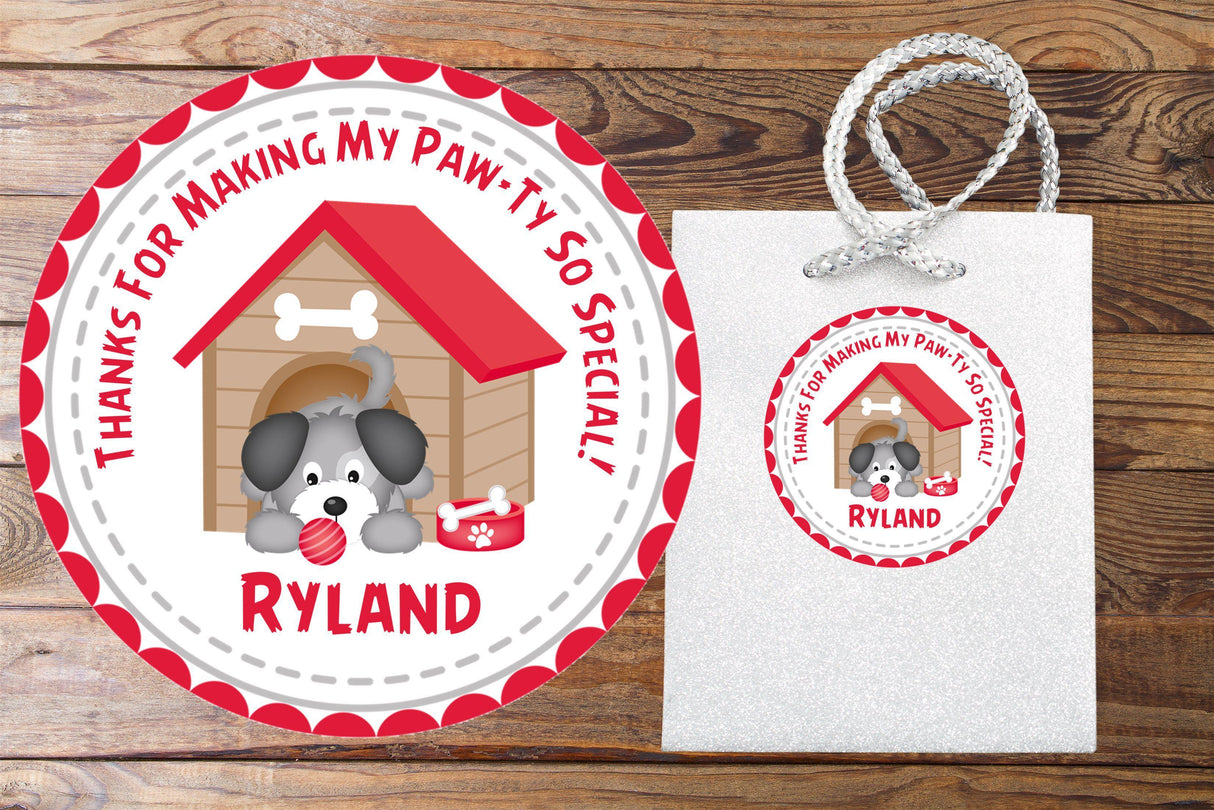 Red and gray dog party sticker