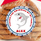 Red and navy shark birthday sticker