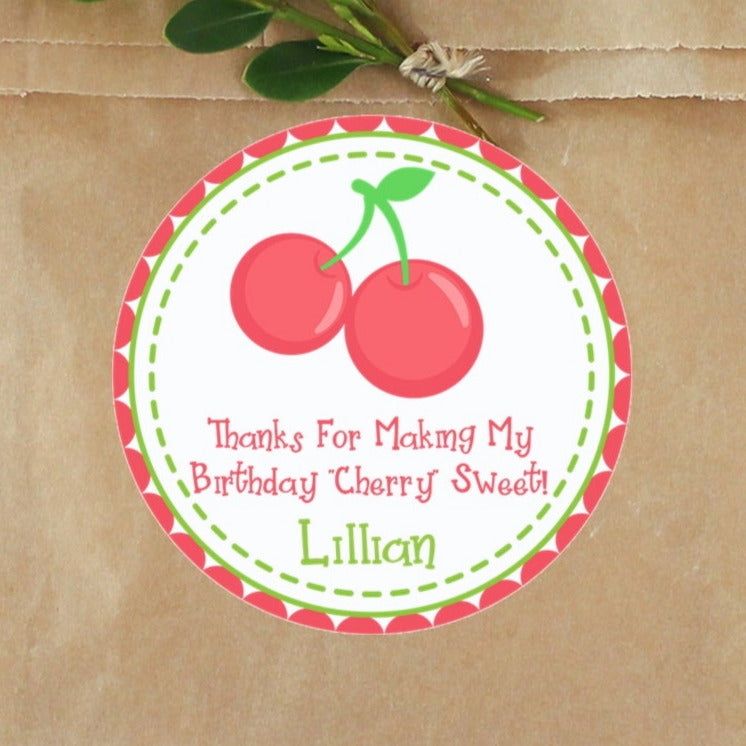 Red cherry birthday sticker with personalized name