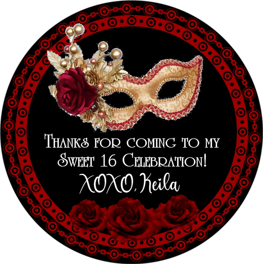 Red masquerade birthday sticker mask design