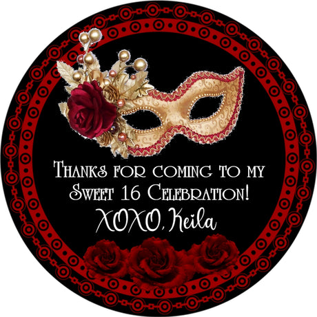 Red masquerade birthday sticker mask design