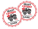 Red monster truck Valentine label