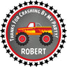Red monster truck birthday party sticker favor labels