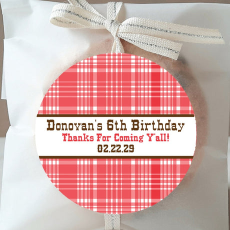 Red plaid western birthday sticker