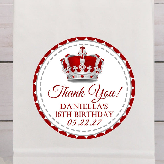 Red royal crown birthday sticker