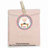 Red star gymnastics treat bag sticker with character choices