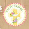 Religious Easter stickers with yellow cross and pastel flowers