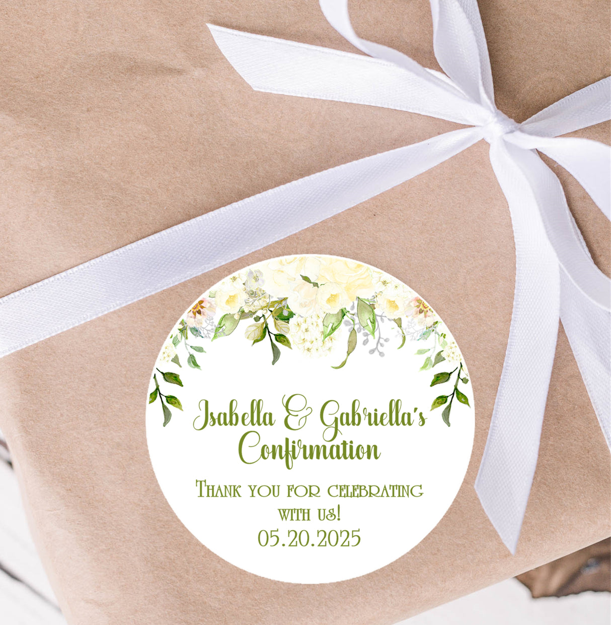 Religious floral party sticker for Confirmation favors