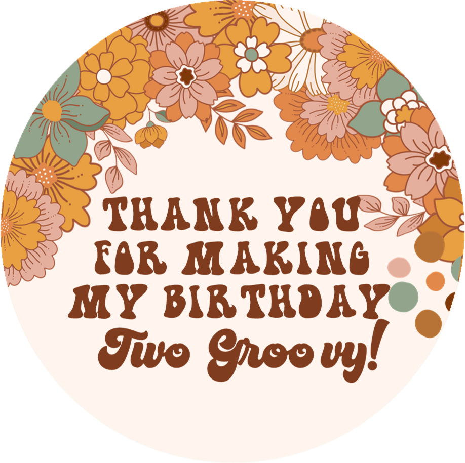 Retro boho Two Groovy sticker with orange and peach flowers