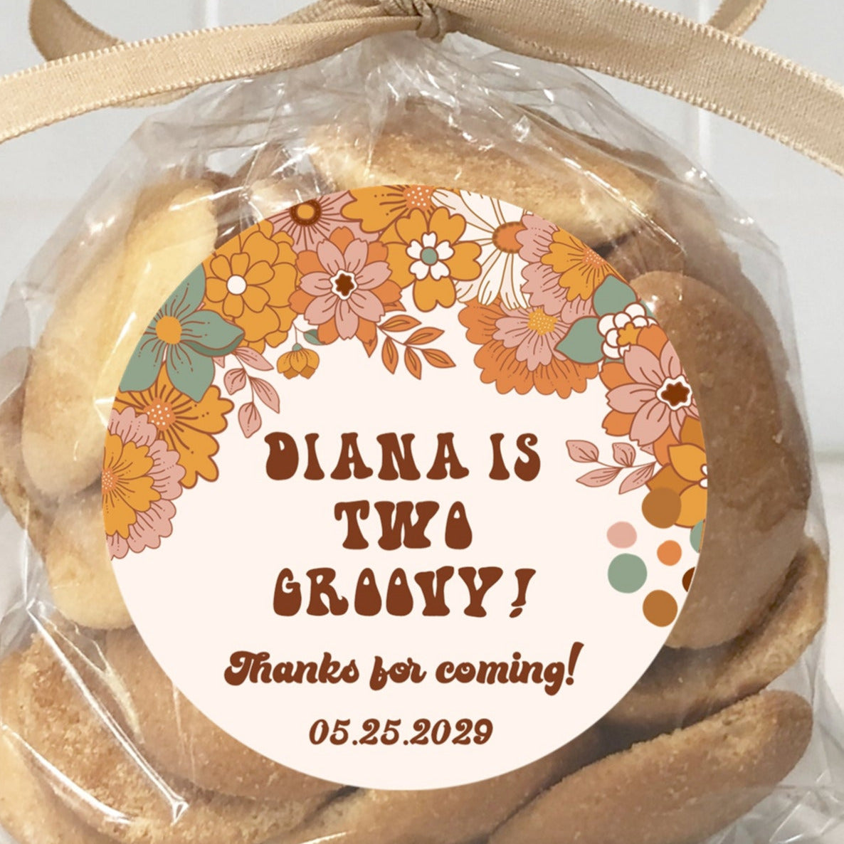 Retro floral Two Groovy 2nd birthday sticker