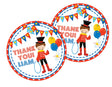 Ringmaster birthday sticker with circus balloons