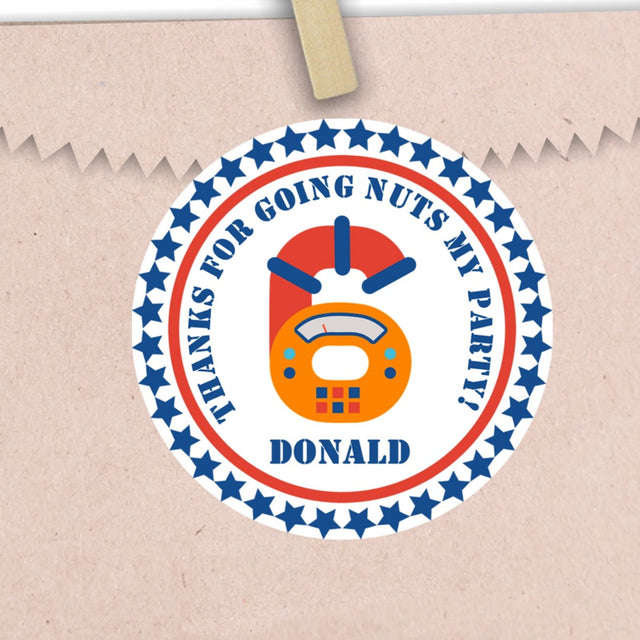 Robot birthday sticker with child’s age made of colorful gears