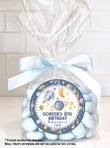 Rocket ship baby shower favor labels – galaxy theme