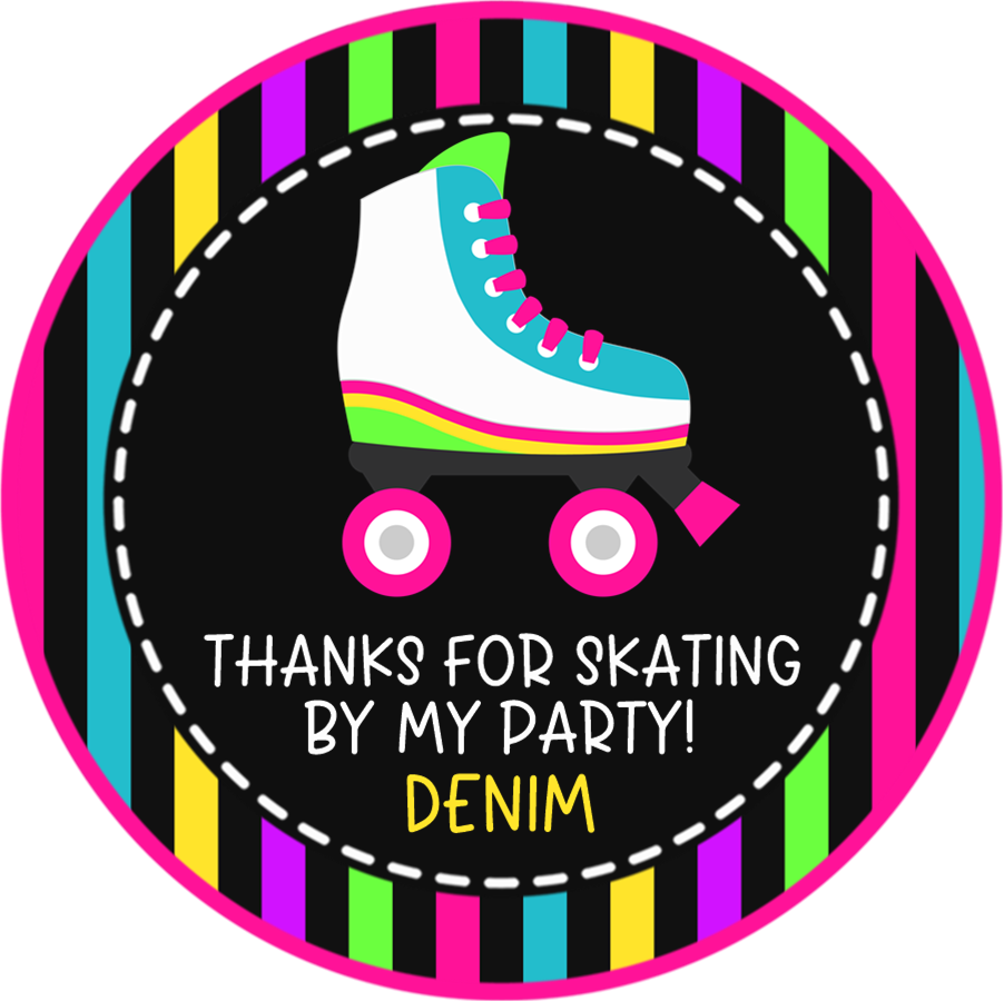 Roller skate birthday sticker with colorful retro design